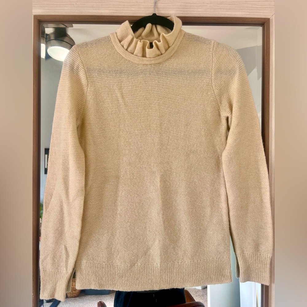 J. Crew Cream Ruffle Cowl Neck Sweater